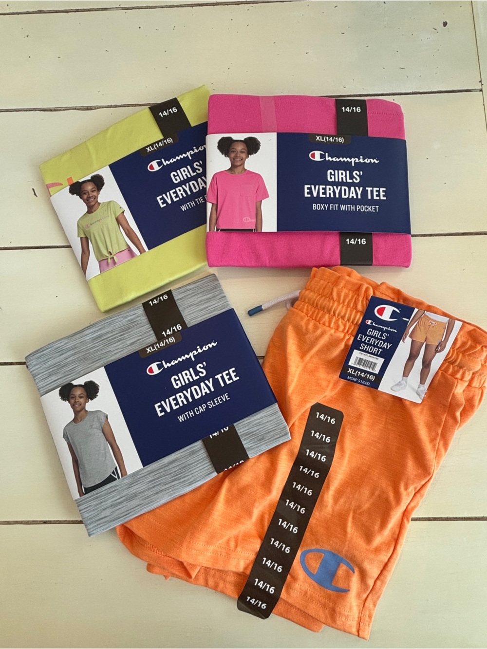 4 Champion Girls' Active Piece Bundle 3 Tops 1 Shorts Size 14/16 NEW